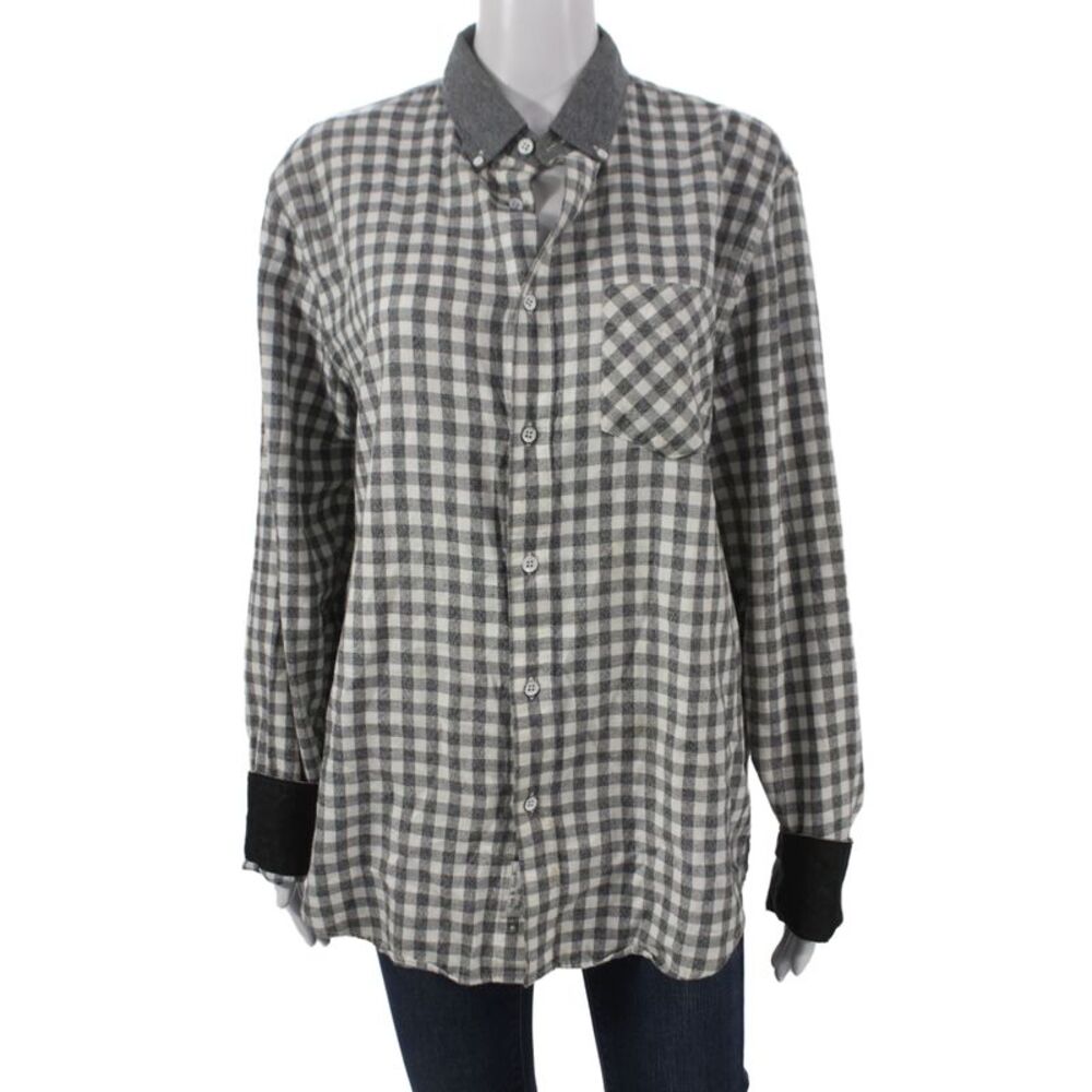 Rag & Bone Unisex Adults Gray Checked Cotton Collared Button-Up Shirt Size L